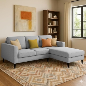 Grayon 3 Seater L Shape Convertible Sofa Set for Living Room, 3 Seater & Ottoman Modular Sectional Couch for Small Space (Grey Colour) Fabric